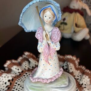 Vintage Lefton Porcelain Figurine with Umbrella Music box